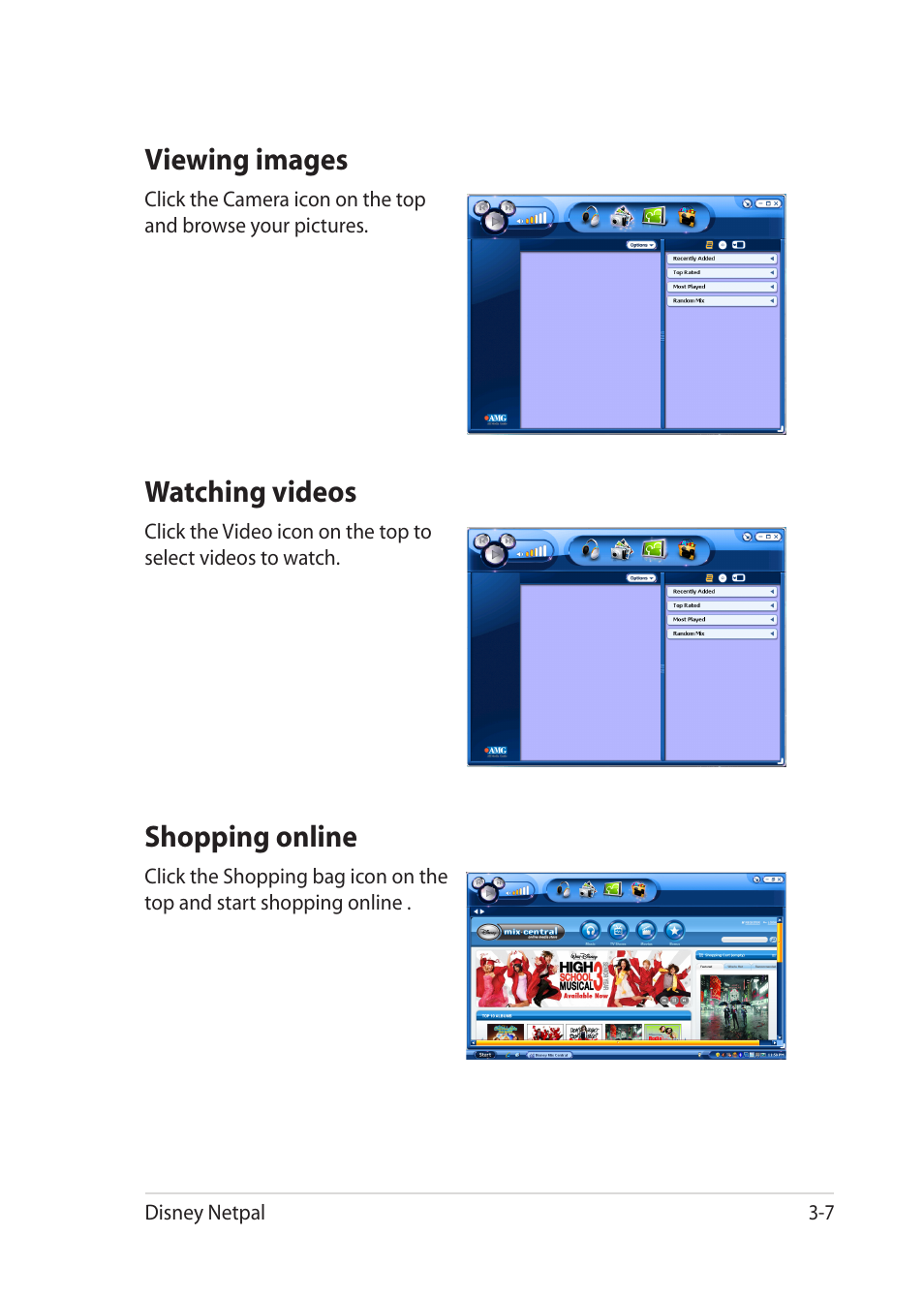 Viewing images, Watching videos, Shopping online | Asus Eee PC MK90H User Manual | Page 45 / 68
