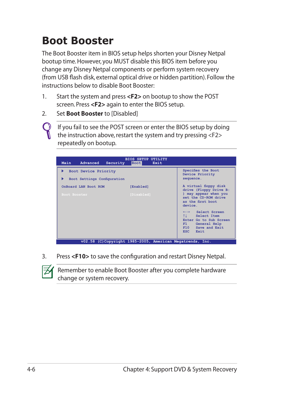 Boot booster, Boot booster -6, Chapter 4: support dvd & system recovery 4-6 | Asus Eee PC MK90H User Manual | Page 56 / 68