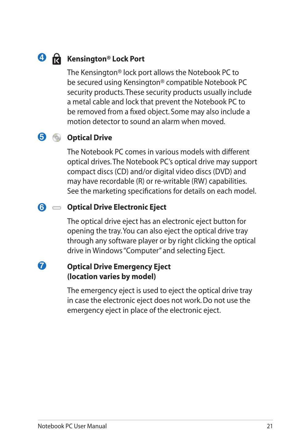 Asus X7CBE User Manual | Page 21 / 116