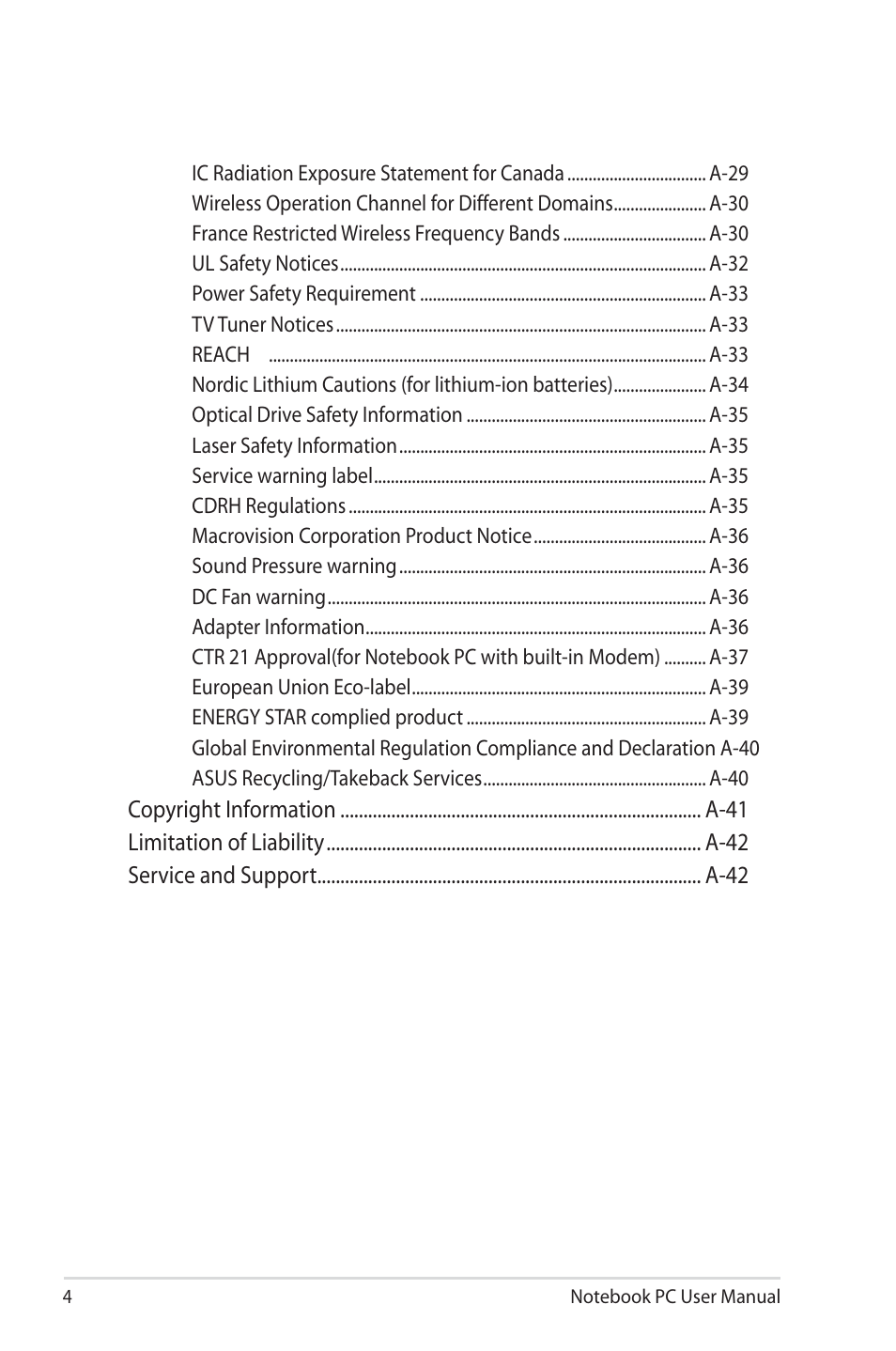 Asus X7CBE User Manual | Page 4 / 116