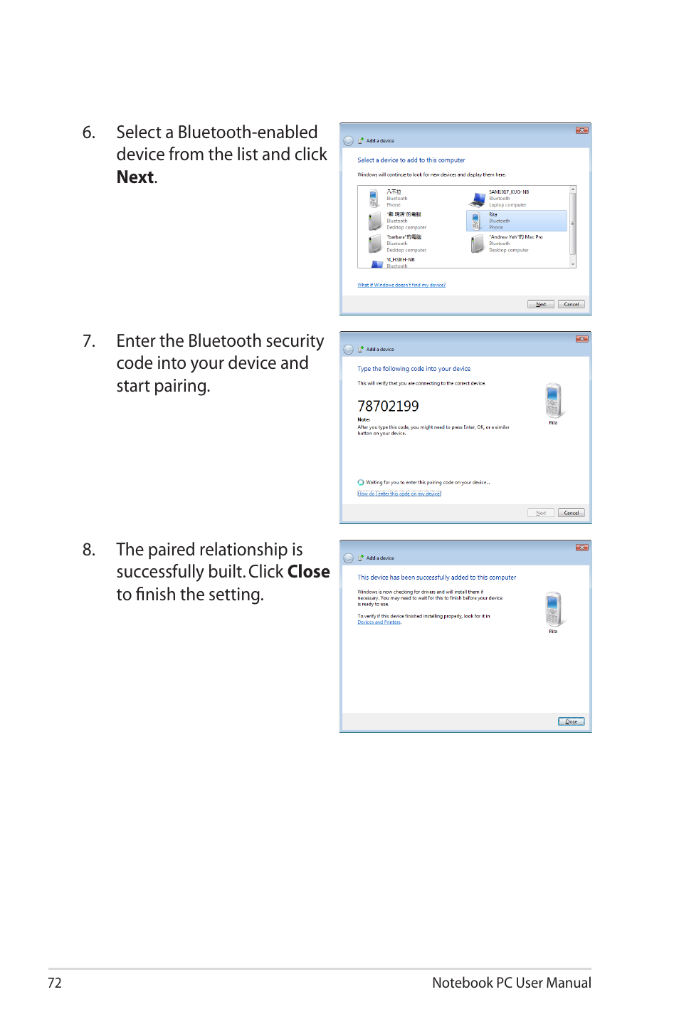 Asus X7CBE User Manual | Page 72 / 116