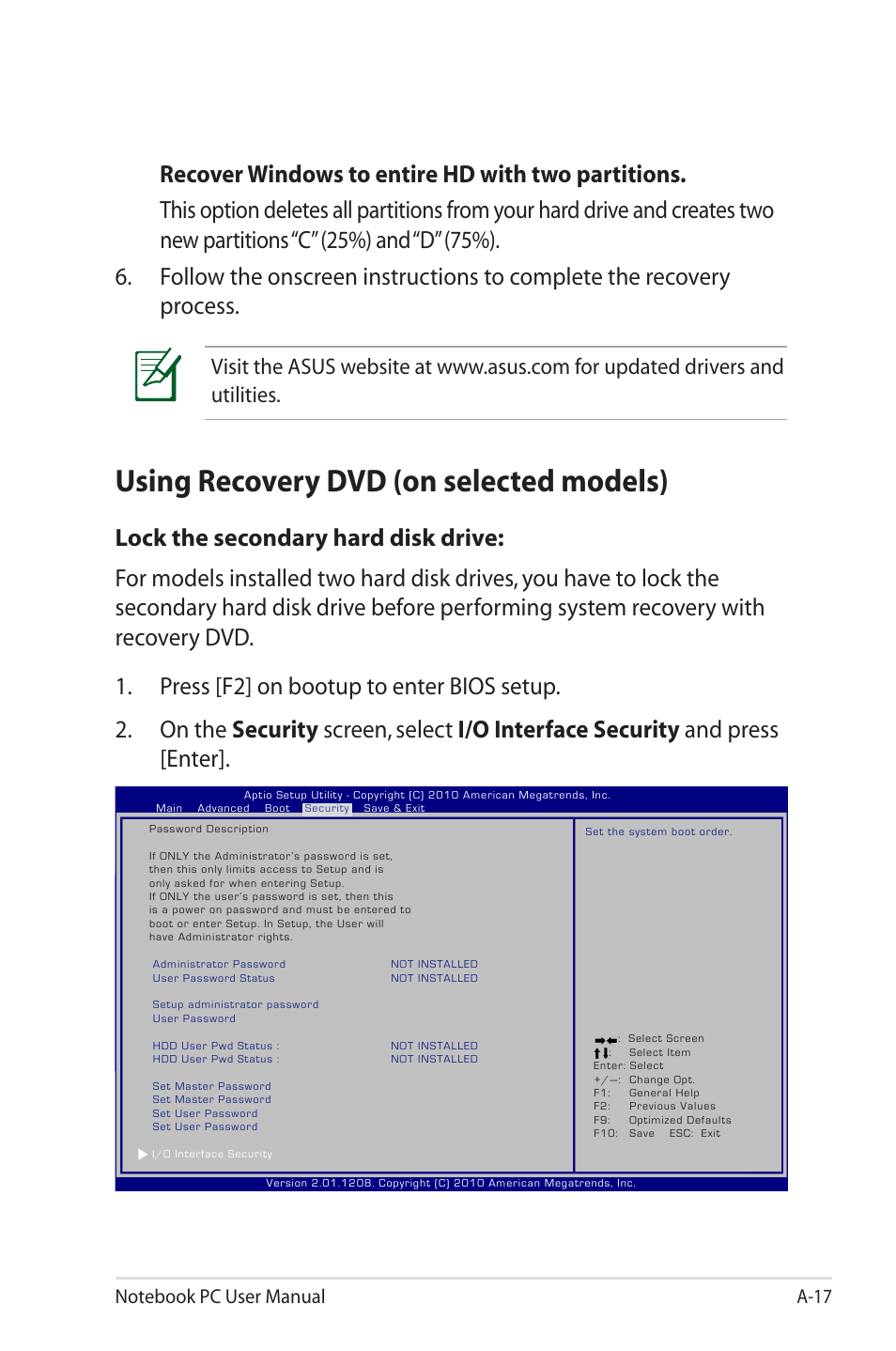 Using recovery dvd (on selected models) | Asus X7CBE User Manual | Page 89 / 116