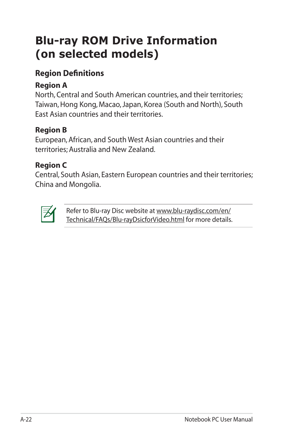 Blu-ray rom drive information (on selected models) | Asus X7CBE User Manual | Page 94 / 116