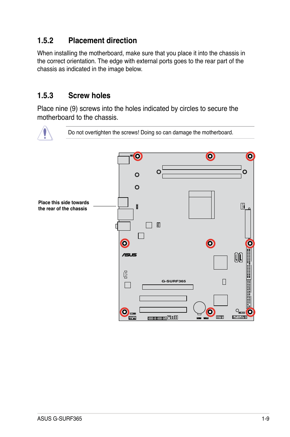 Placement.direction, Screw.holes | Asus G-SURF365 User Manual | Page 21 / 104