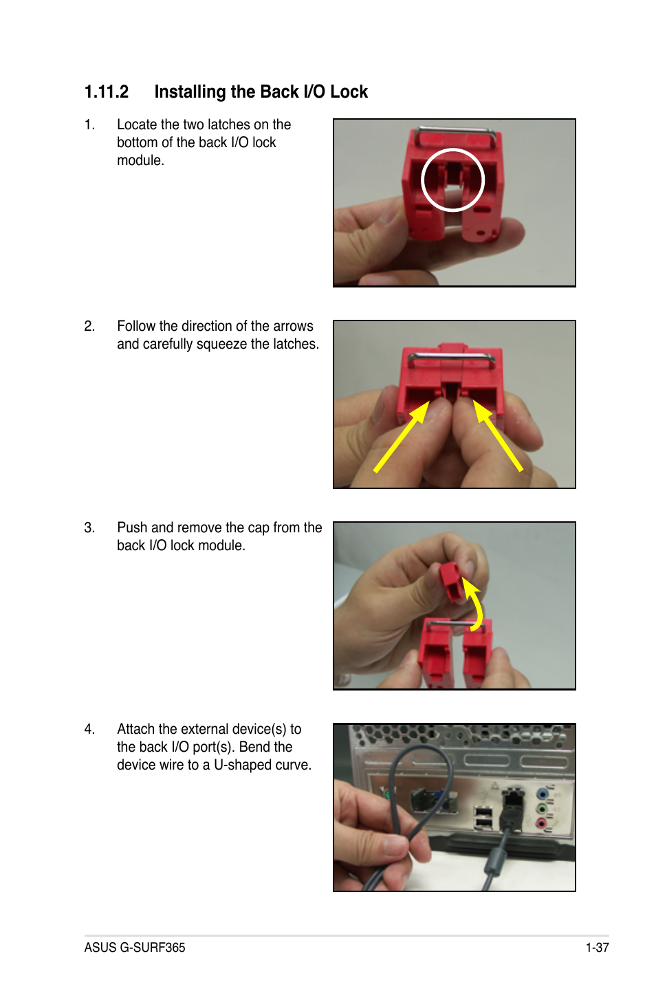 Installing.the.back.i/o.lock | Asus G-SURF365 User Manual | Page 49 / 104