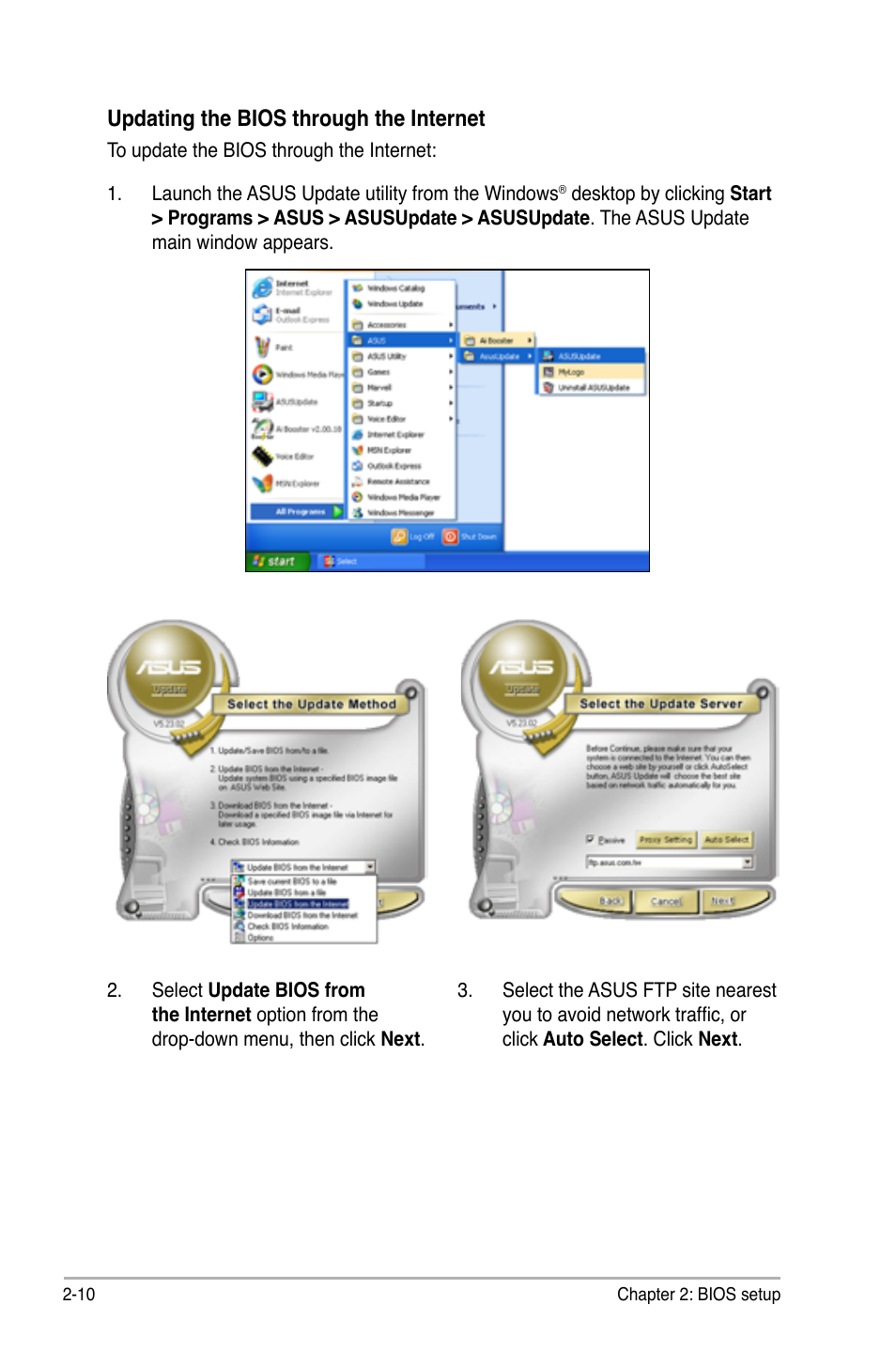 Updating.the.bios.through.the.internet | Asus G-SURF365 User Manual | Page 62 / 104