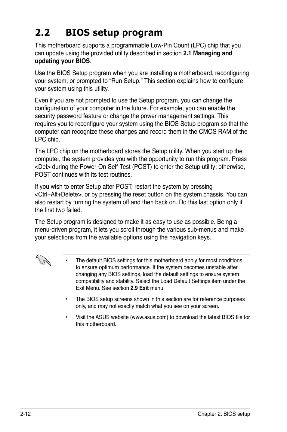 2 bios setup program | Asus G-SURF365 User Manual | Page 64 / 104