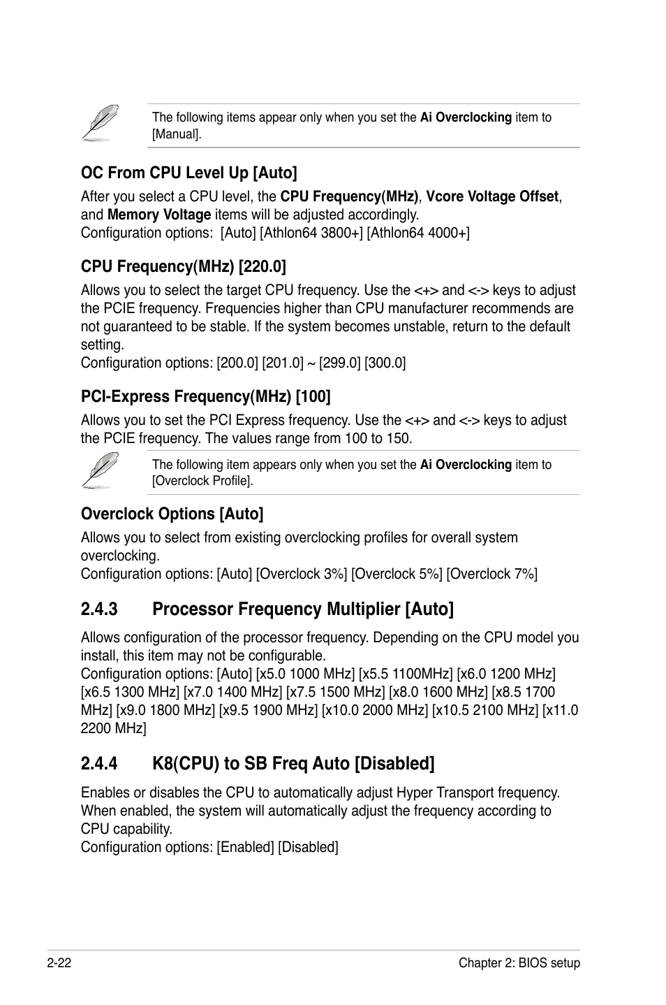 Processor.frequency.multiplier.[auto, K8(cpu).to.sb.freq.auto.[disabled | Asus G-SURF365 User Manual | Page 74 / 104