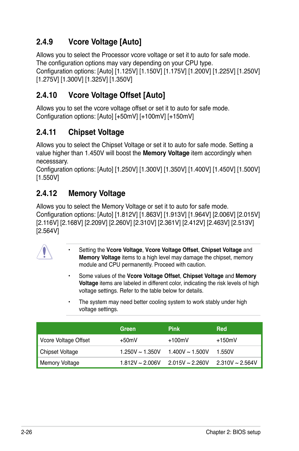 Vcore.voltage.[auto, Vcore.voltage.offset.[auto, Chipset.voltage | Asus G-SURF365 User Manual | Page 78 / 104