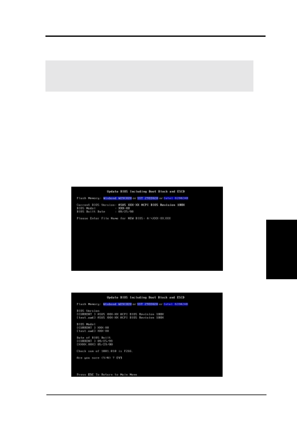 Bios setup, 2 updating bios procedures | Asus CUV266 User Manual | Page 49 / 104