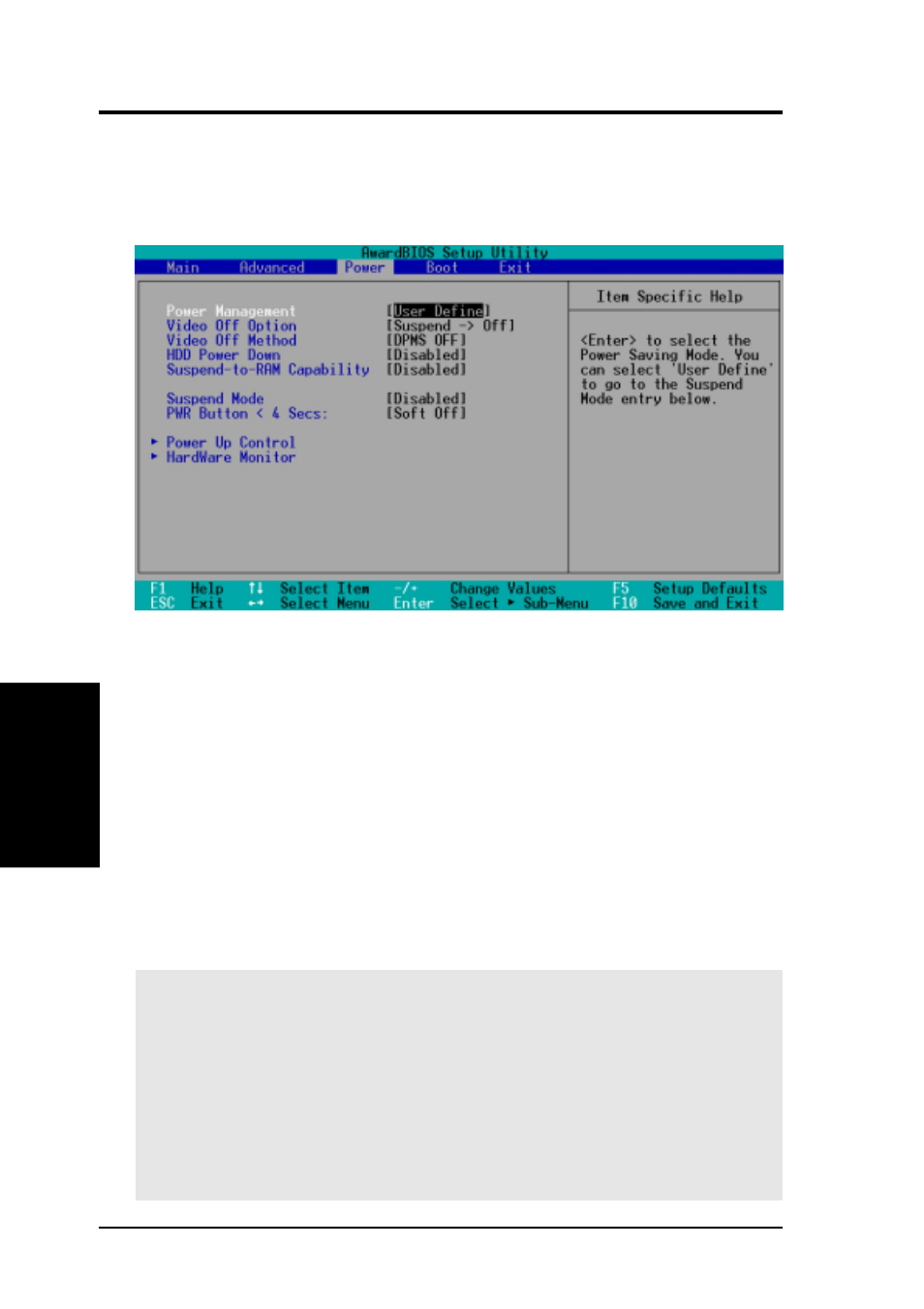 Bios setup, 5 power menu | Asus CUV266 User Manual | Page 74 / 104