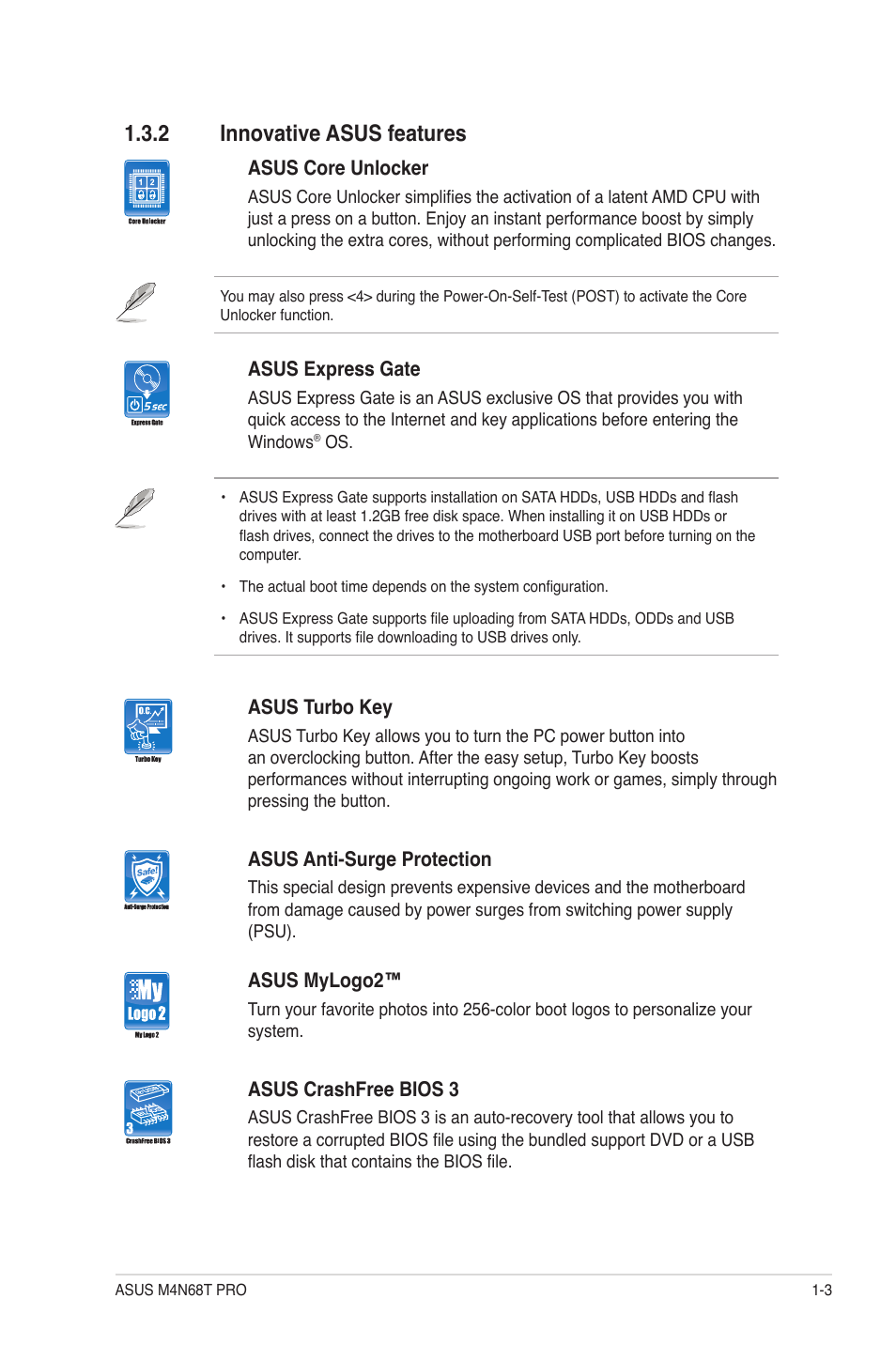 2 innovative asus features, Innovative asus features -3 | Asus M4N68T PRO User Manual | Page 13 / 64