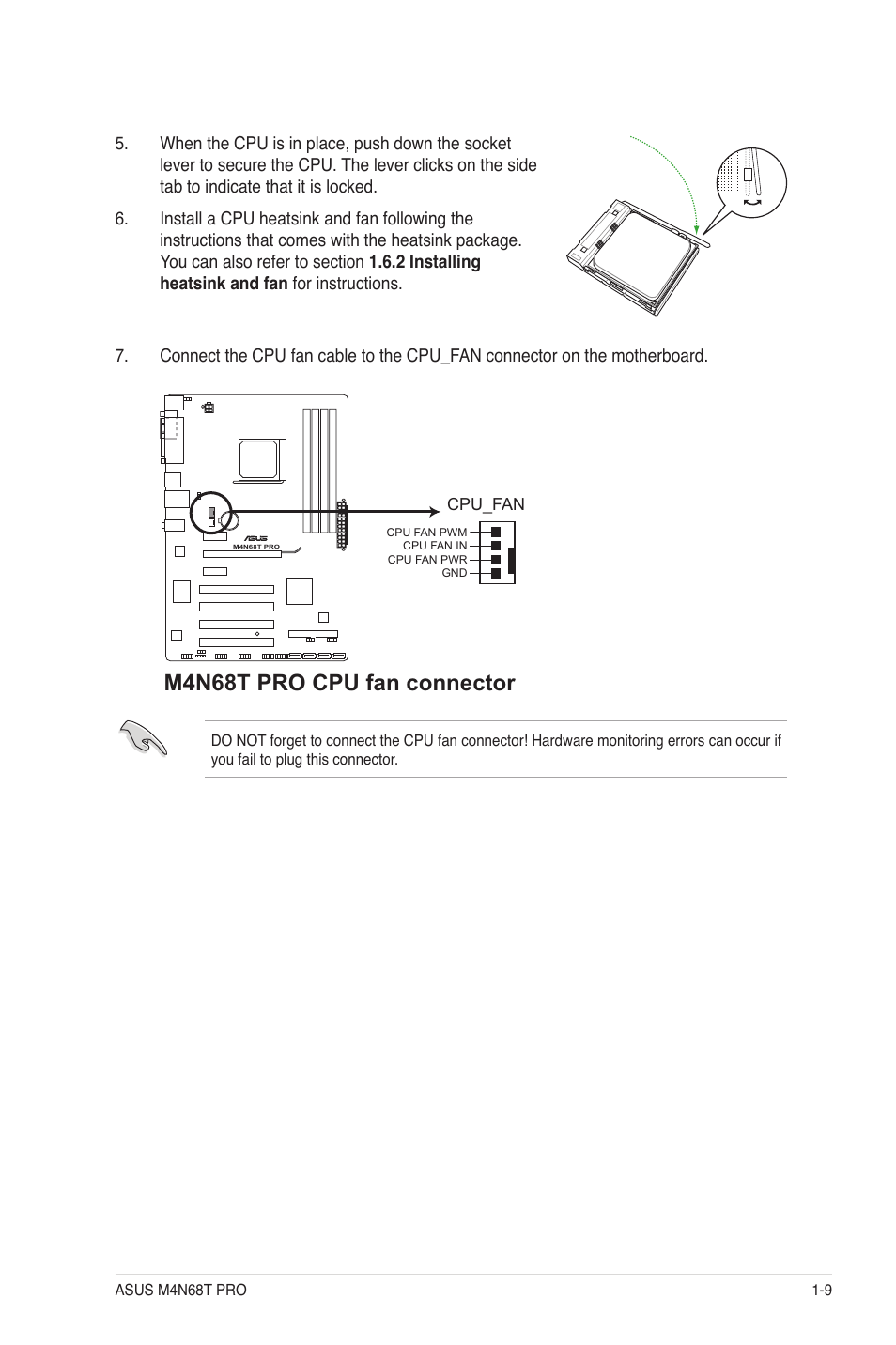 M4n68t pro cpu fan connector | Asus M4N68T PRO User Manual | Page 19 / 64