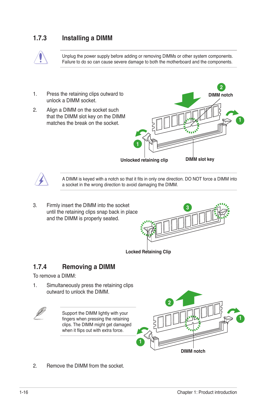 3 installing a dimm, 4 removing a dimm, Installing a dimm -16 | Removing a dimm -16 | Asus M4N68T PRO User Manual | Page 26 / 64