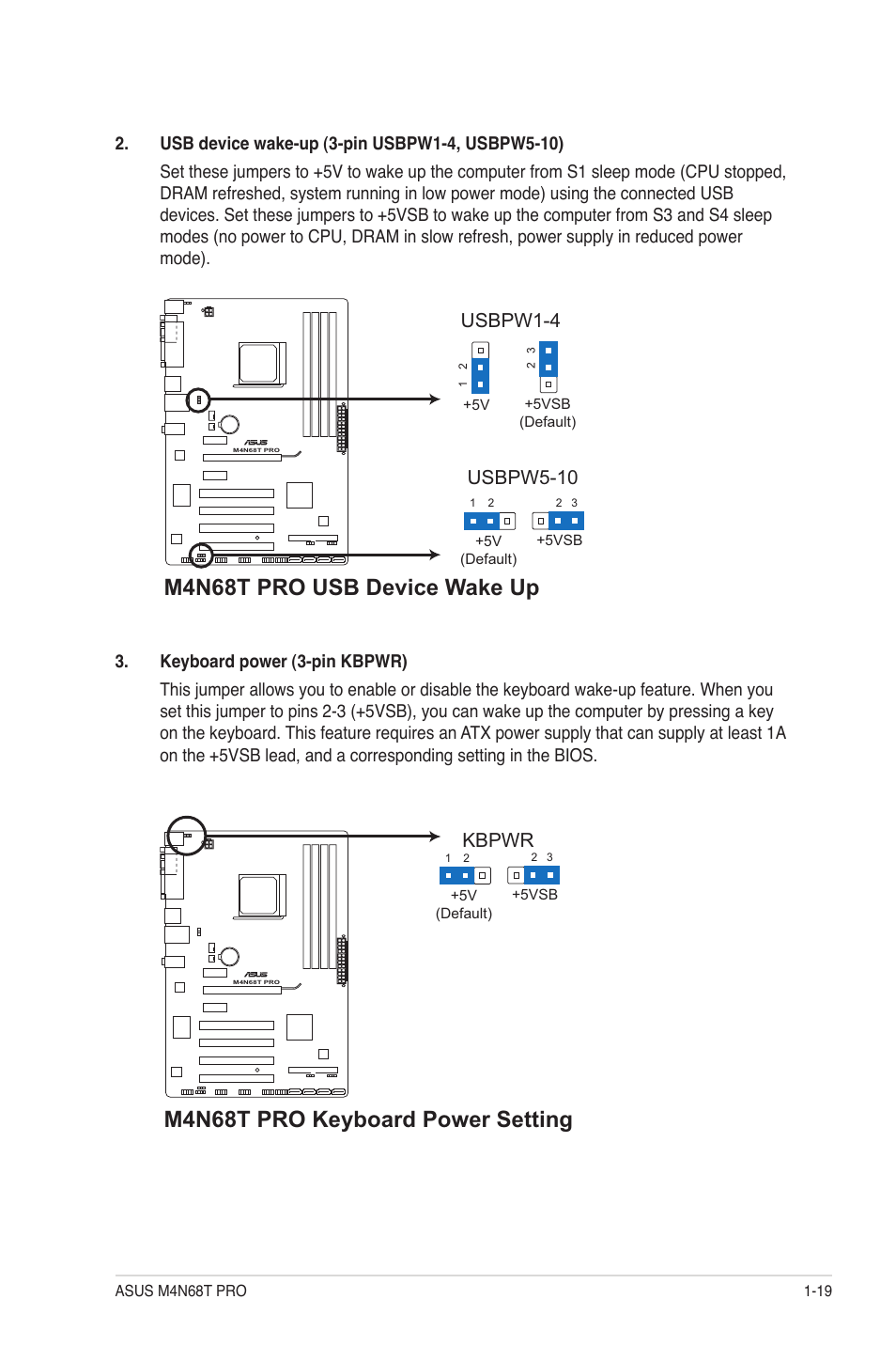 M4n68t pro usb device wake up, M4n68t pro keyboard power setting, Usbpw5-10 | Usbpw1-4, Kbpwr | Asus M4N68T PRO User Manual | Page 29 / 64