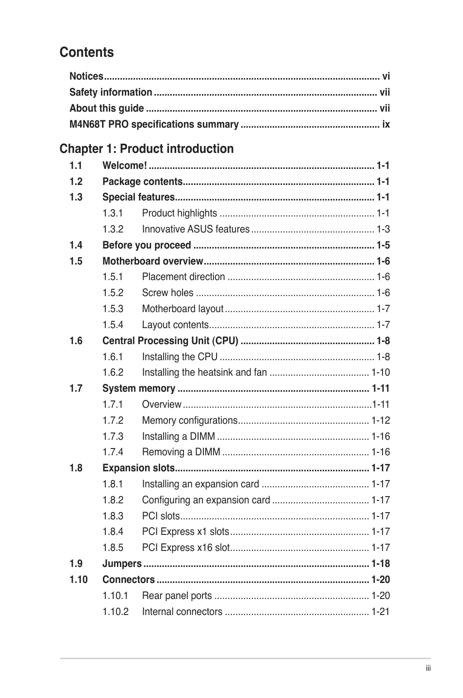 Asus M4N68T PRO User Manual | Page 3 / 64