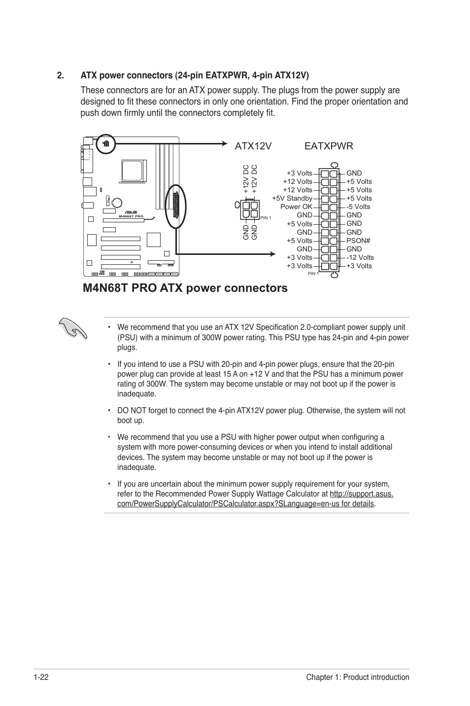 M4n68t pro atx power connectors, Eatxpwr, Atx12v | Asus M4N68T PRO User Manual | Page 32 / 64