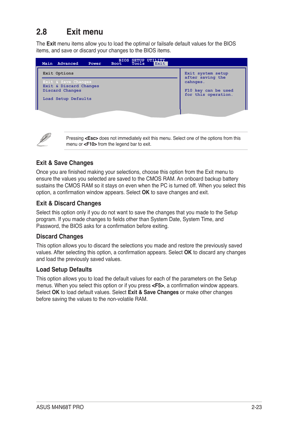 8 exit menu, Exit menu -23 | Asus M4N68T PRO User Manual | Page 61 / 64