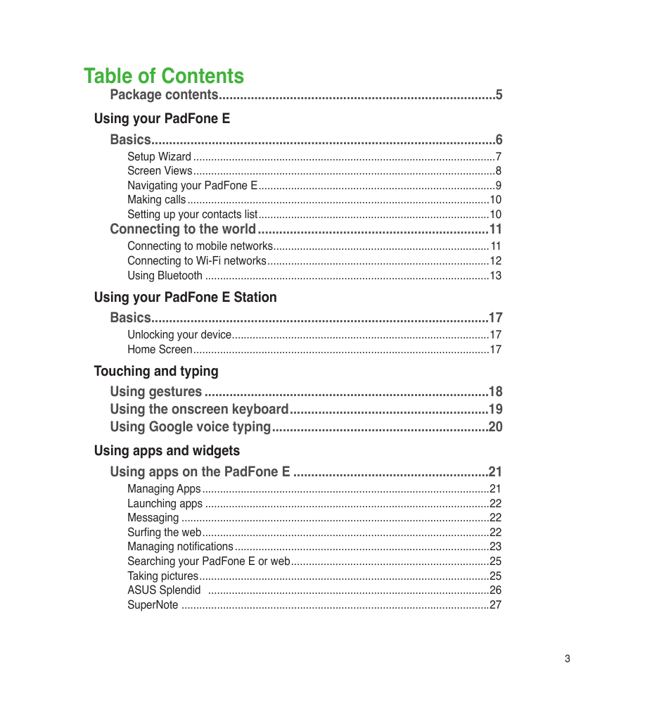 Asus PadFone E User Manual | Page 3 / 58