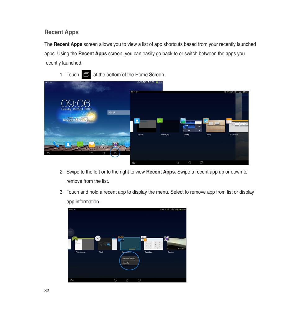 Recent apps | Asus PadFone E User Manual | Page 32 / 58