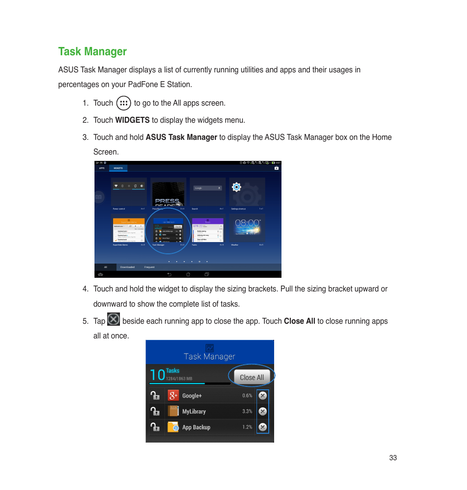 Task manager | Asus PadFone E User Manual | Page 33 / 58