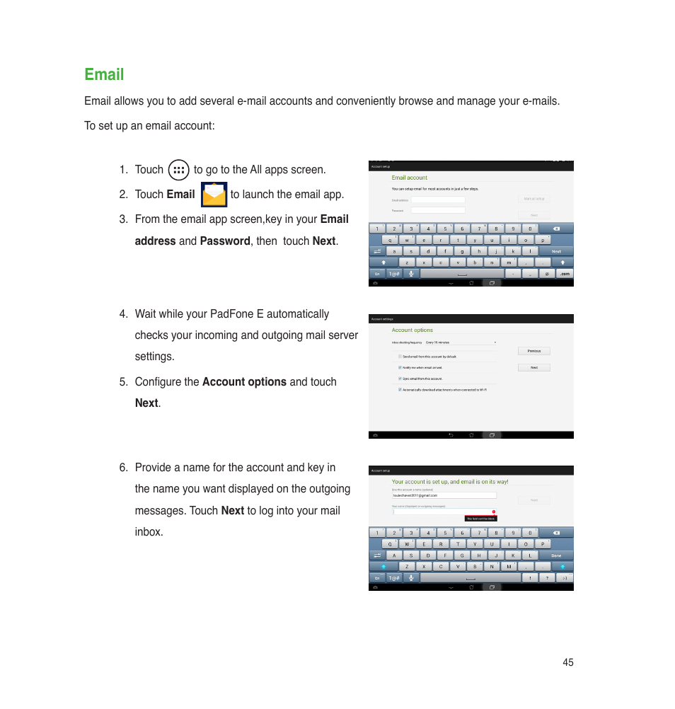 Email | Asus PadFone E User Manual | Page 45 / 58