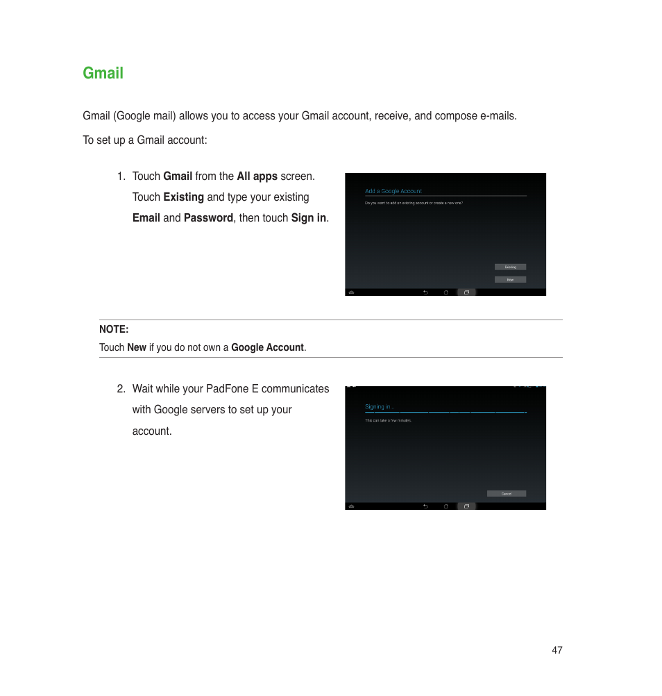 Gmail | Asus PadFone E User Manual | Page 47 / 58