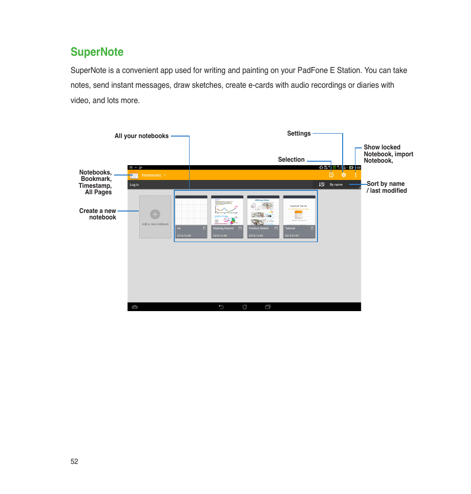 Supernote | Asus PadFone E User Manual | Page 52 / 58