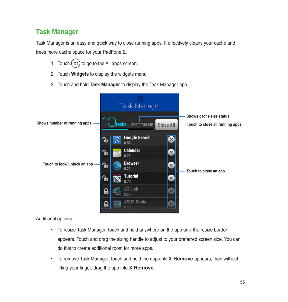 Task manager | Asus PadFone E User Manual | Page 55 / 58