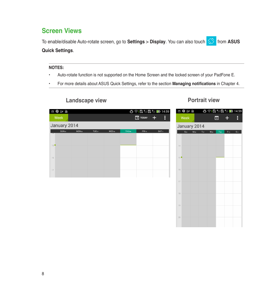 Screen views | Asus PadFone E User Manual | Page 8 / 58