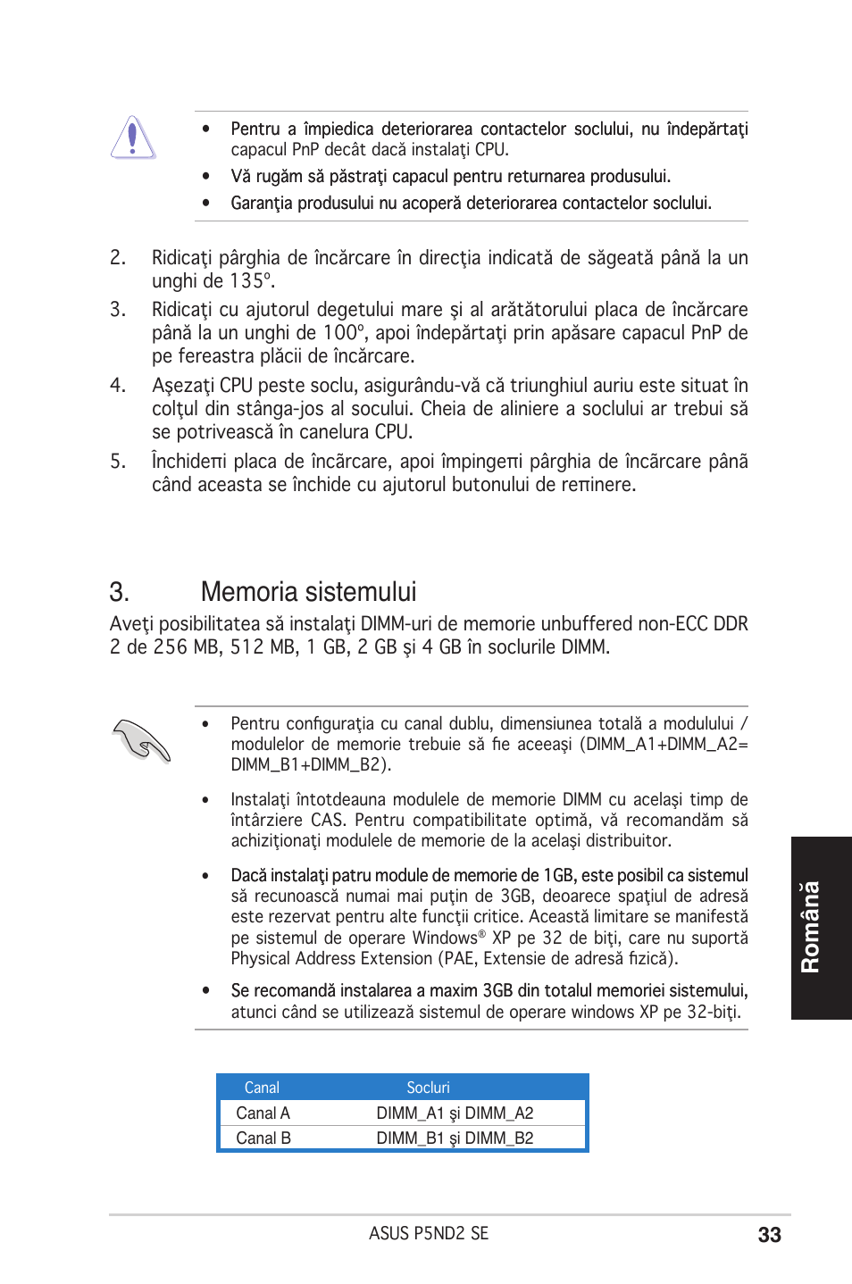 Română | Asus P5ND2 SE User Manual | Page 33 / 38