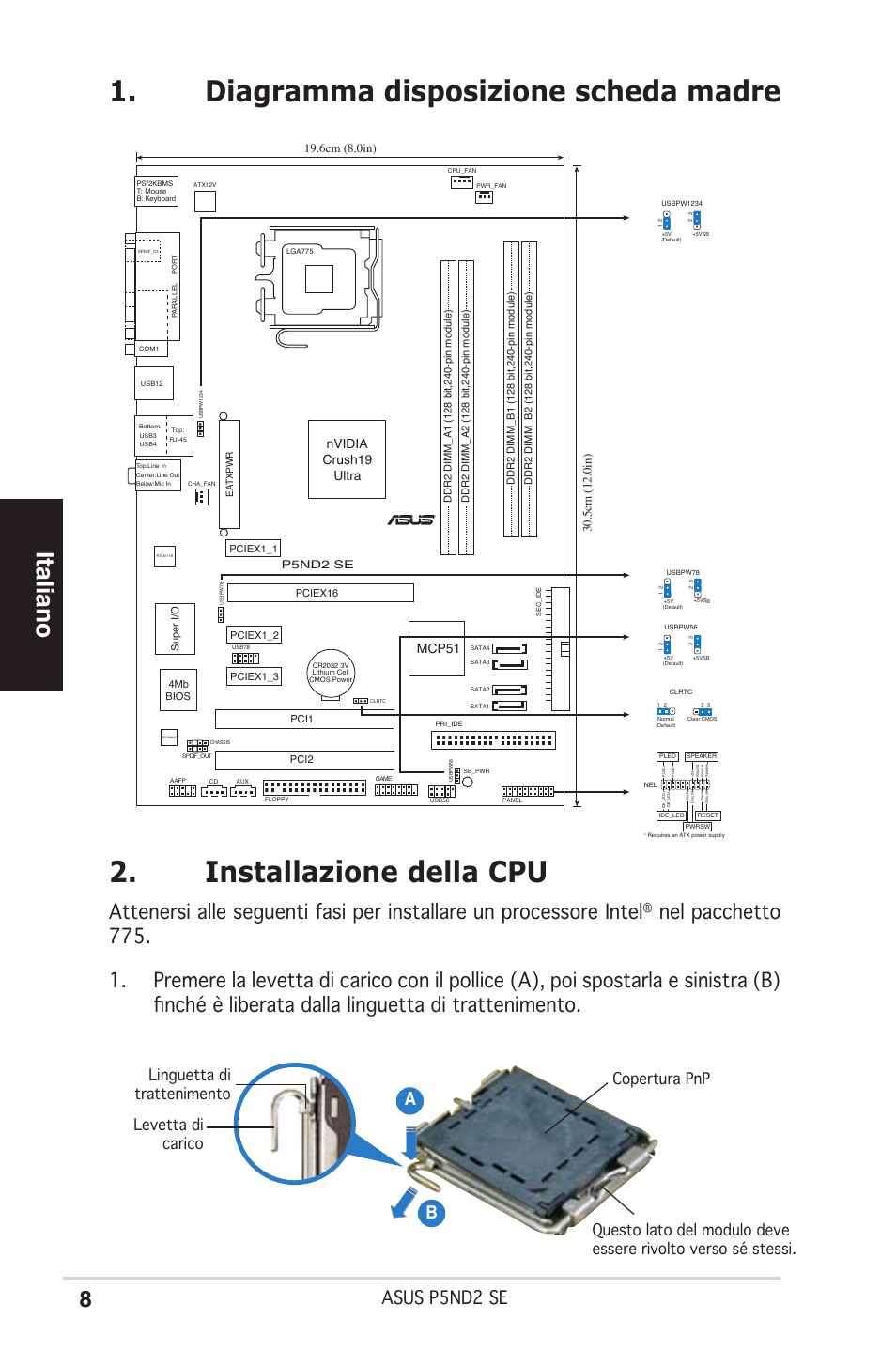 Italiano, Asus p5nd2 se, Ab b | Nvidia crush19 ultra mcp51 | Asus P5ND2 SE User Manual | Page 8 / 38
