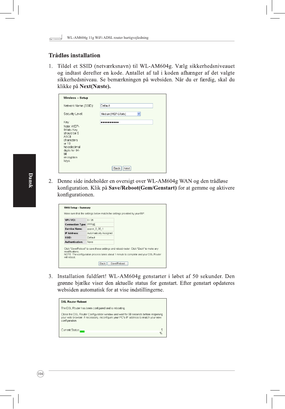 Dansk | Asus WL-AM604g User Manual | Page 106 / 108