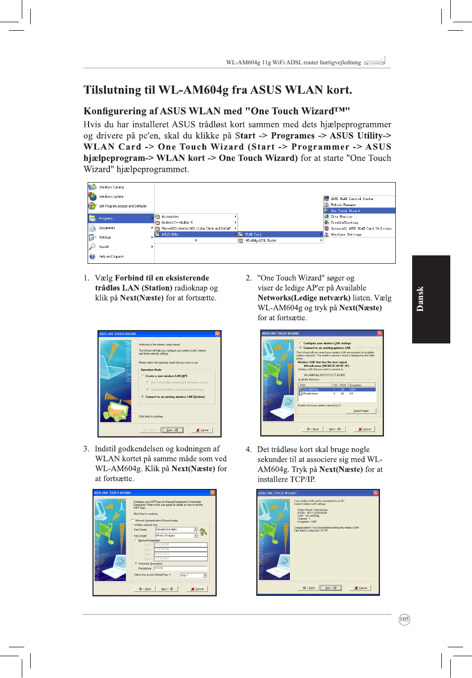 Dansk | Asus WL-AM604g User Manual | Page 107 / 108