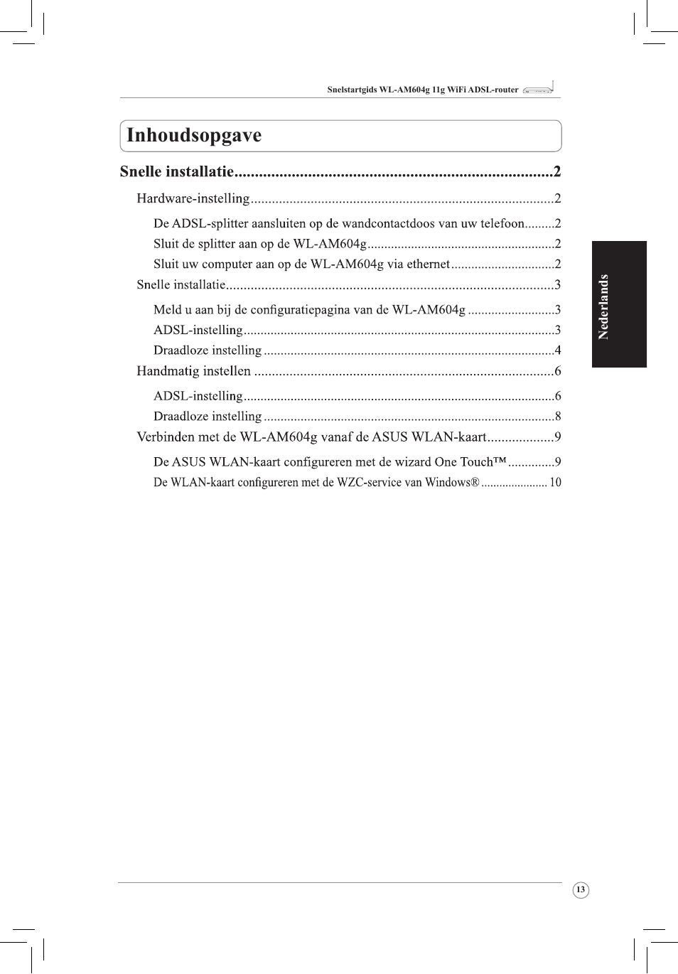 Inhoudsopgave | Asus WL-AM604g User Manual | Page 15 / 108