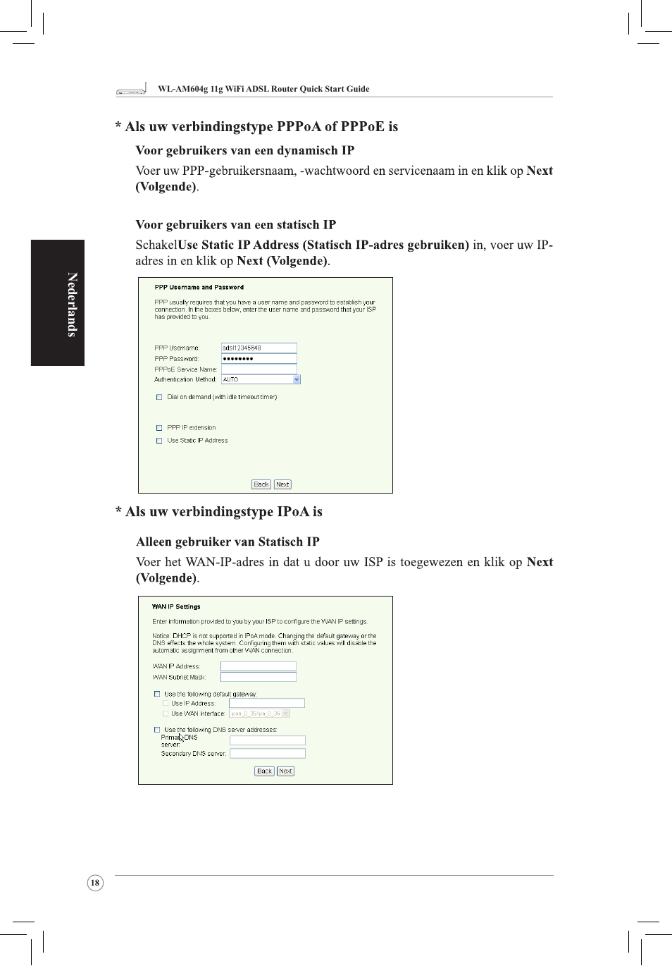 Nederlands | Asus WL-AM604g User Manual | Page 20 / 108