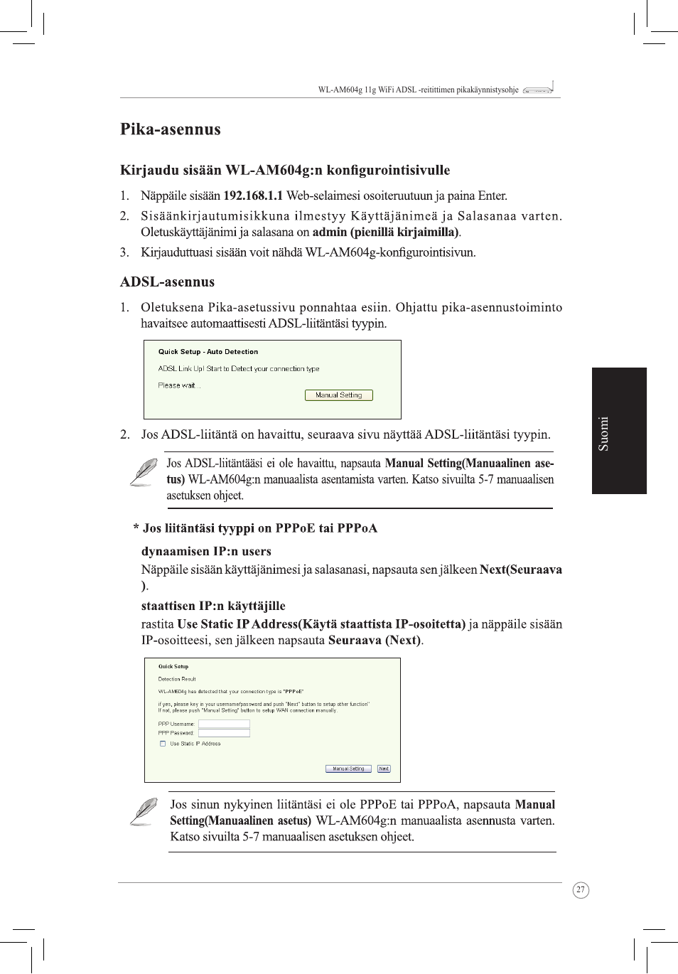 Suomi | Asus WL-AM604g User Manual | Page 29 / 108