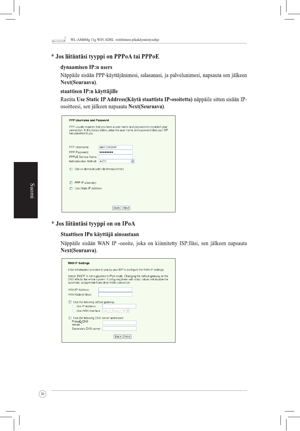 Suomi | Asus WL-AM604g User Manual | Page 32 / 108