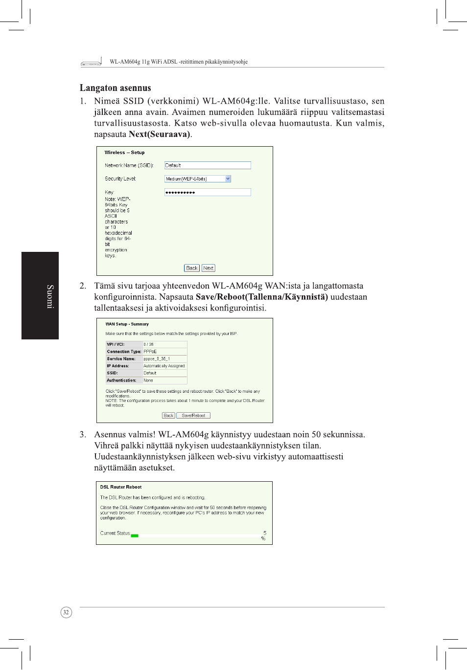 Suomi | Asus WL-AM604g User Manual | Page 34 / 108