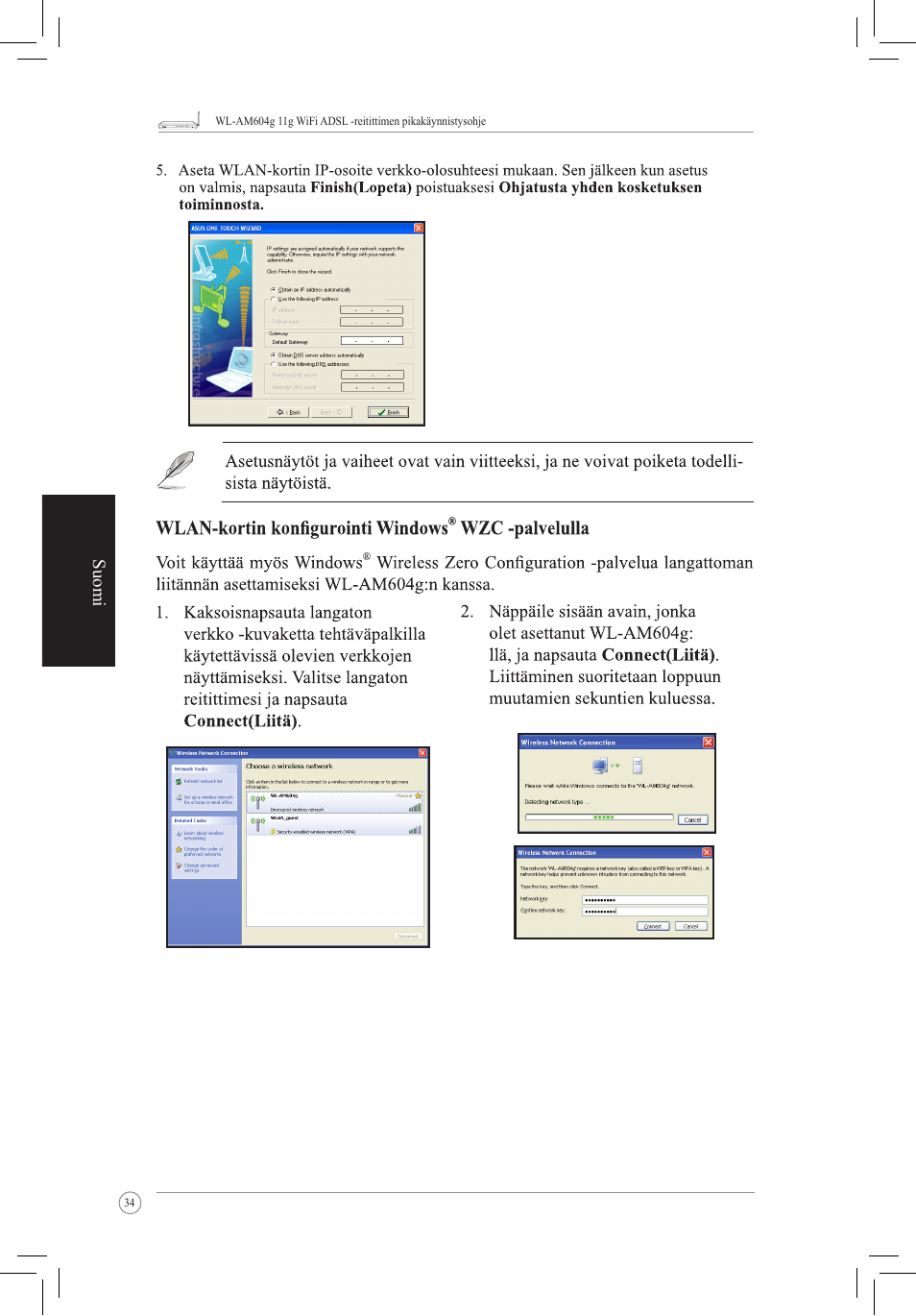 Suomi | Asus WL-AM604g User Manual | Page 36 / 108