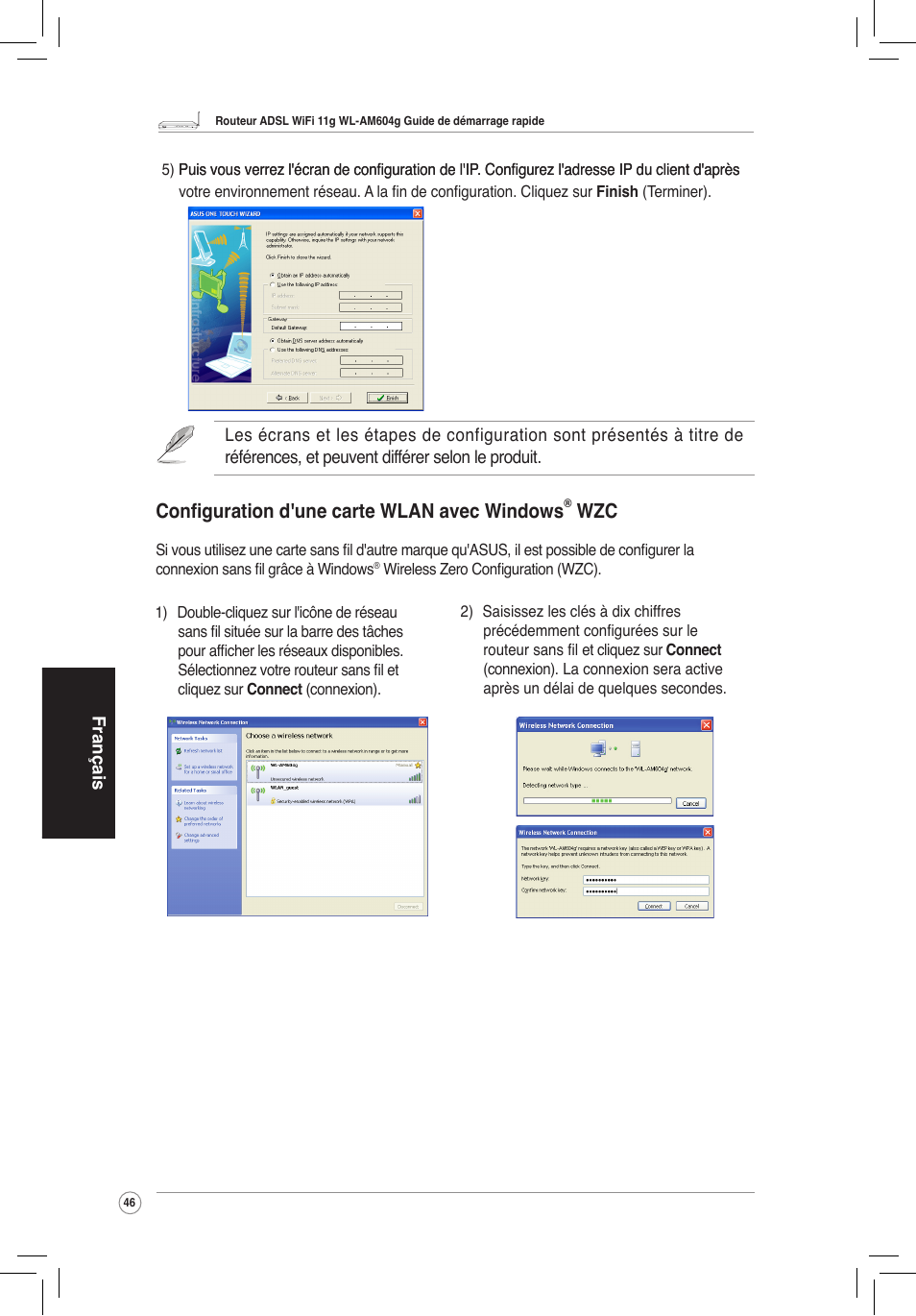 Configuration d'une carte wlan avec windows | Asus WL-AM604g User Manual | Page 48 / 108