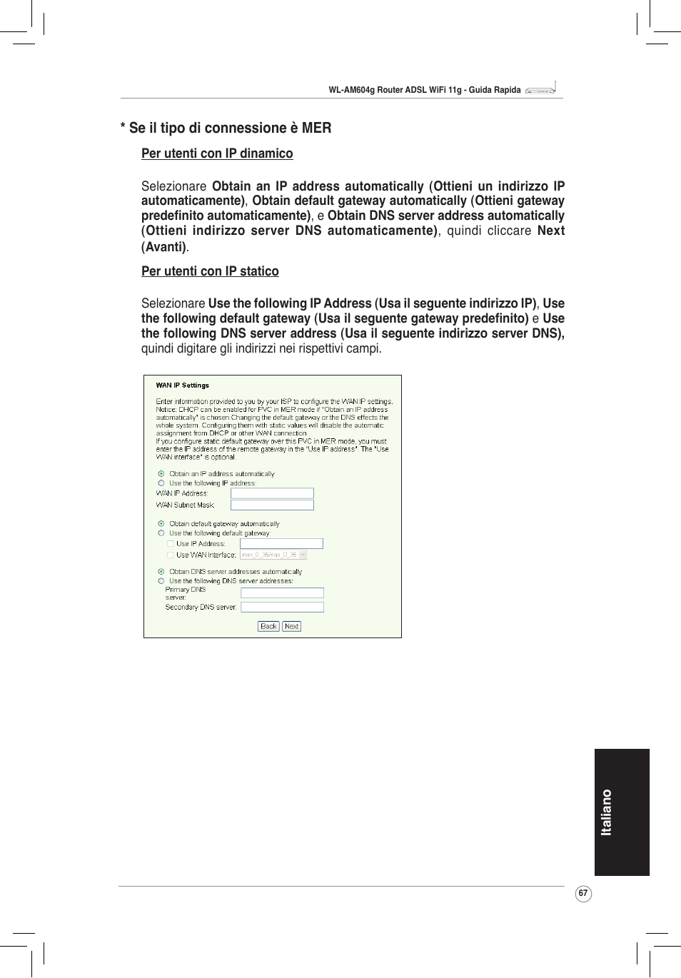 Se il tipo di connessione è mer | Asus WL-AM604g User Manual | Page 69 / 108