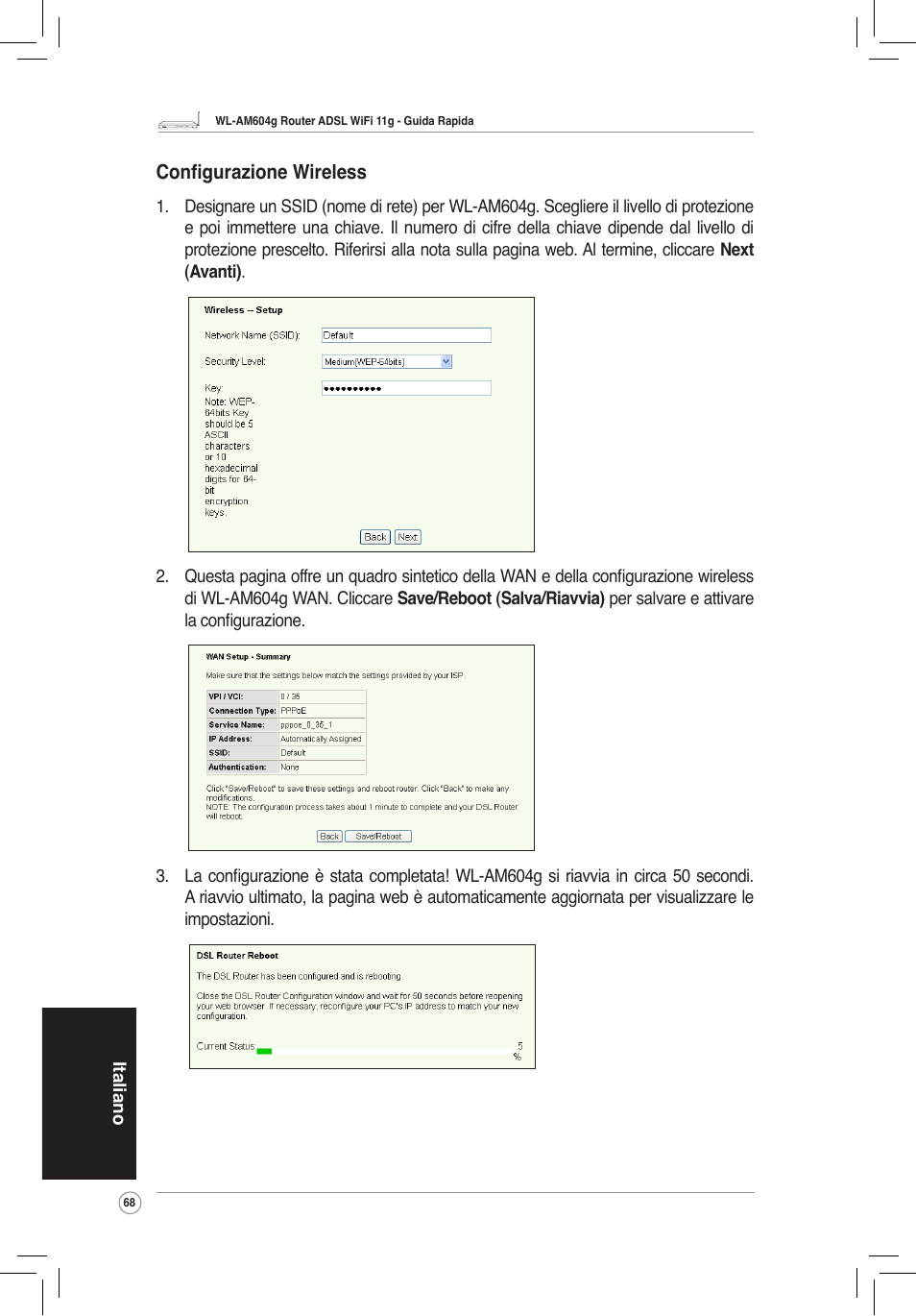 Wireless, Configurazione wireless | Asus WL-AM604g User Manual | Page 70 / 108