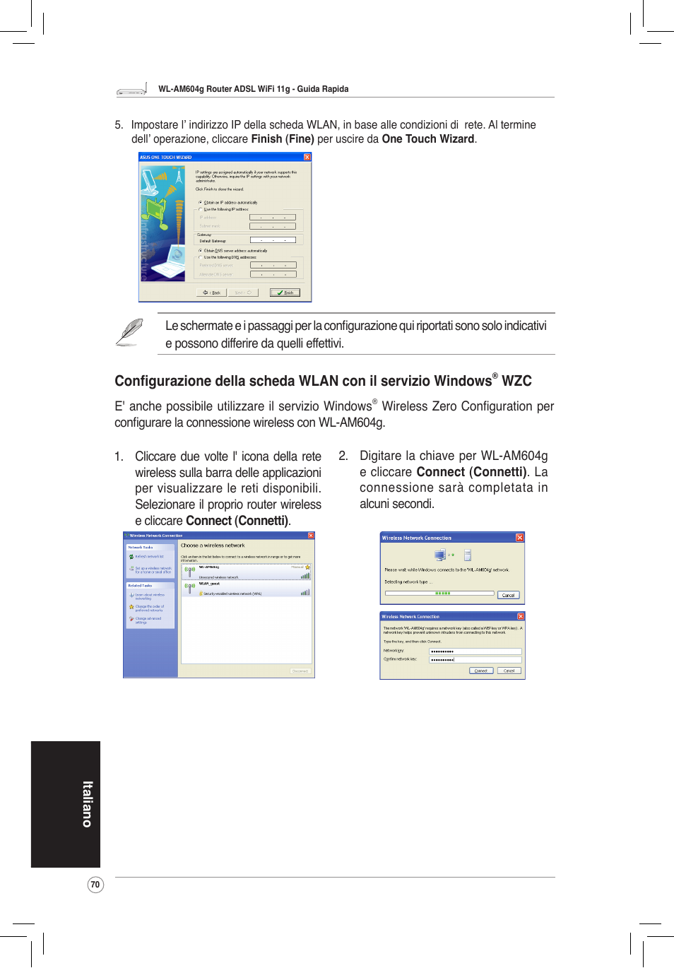 Wlan card con il servizio windows | Asus WL-AM604g User Manual | Page 72 / 108