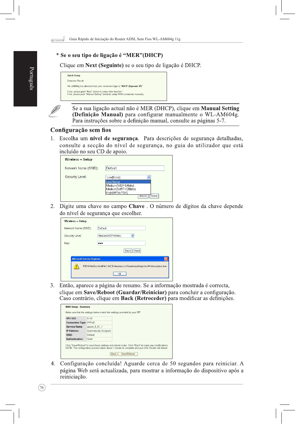 Português | Asus WL-AM604g User Manual | Page 78 / 108