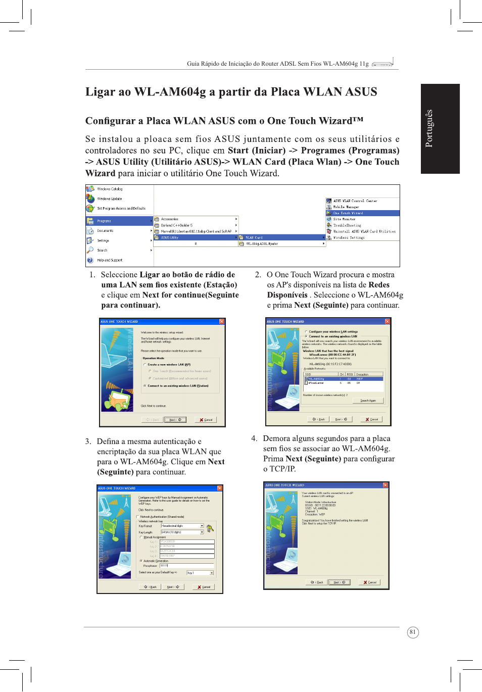 Português | Asus WL-AM604g User Manual | Page 83 / 108