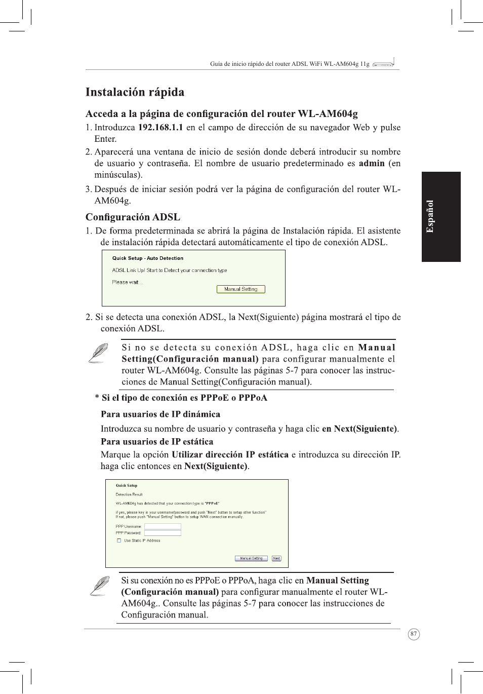 Español | Asus WL-AM604g User Manual | Page 89 / 108