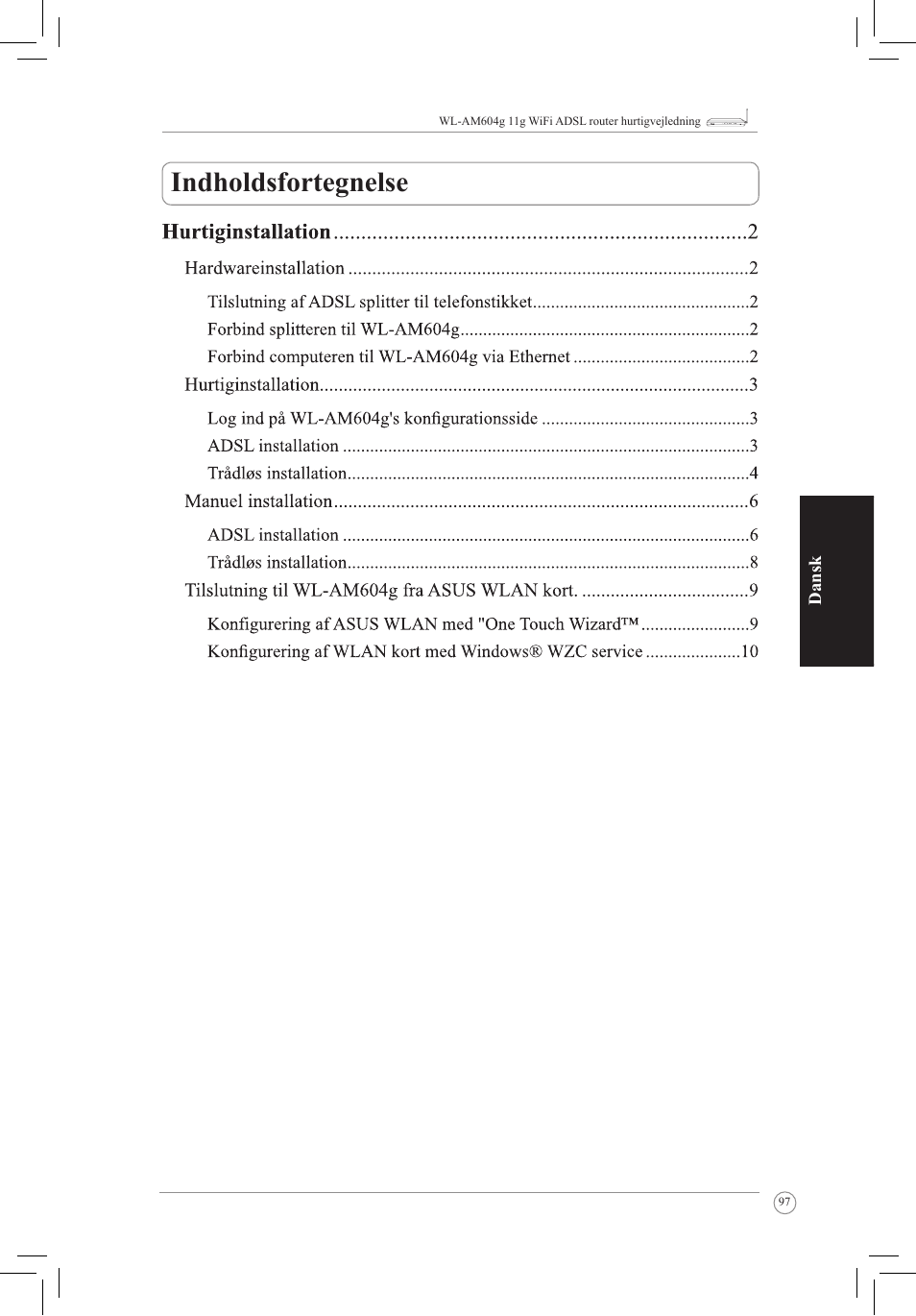 Indholdsfortegnelse | Asus WL-AM604g User Manual | Page 99 / 108