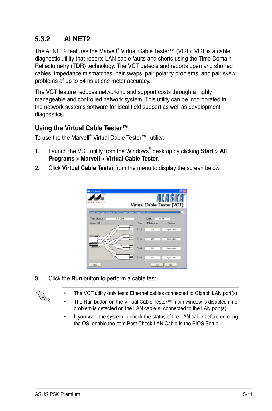 2 ai net2, Using the virtual cable tester | Asus P5K Premium/WiFi-AP User Manual | Page 121 / 182