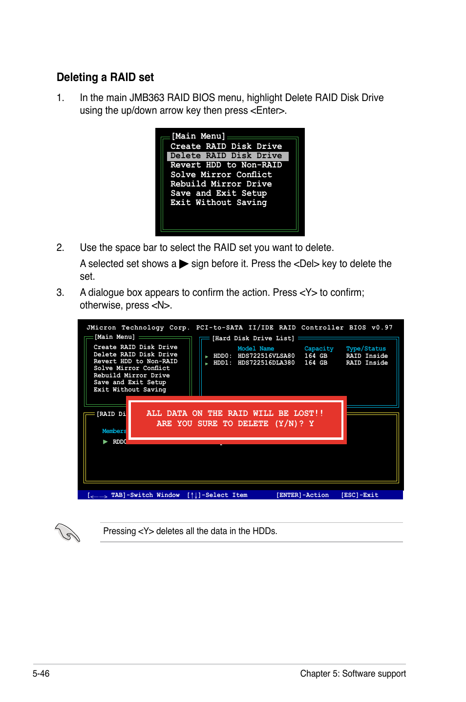 Deleting a raid set | Asus P5K Premium/WiFi-AP User Manual | Page 156 / 182